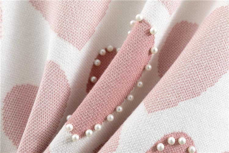 Conjuntos 2 Piezas para Mujer para Salir, Suéter Punto con Corazón Y Cuentas De Cuello Redondo Rosa, Pantalones Jogging Elásticos con Bolsillos, Conjuntos De Ropa Deportiva Informal O