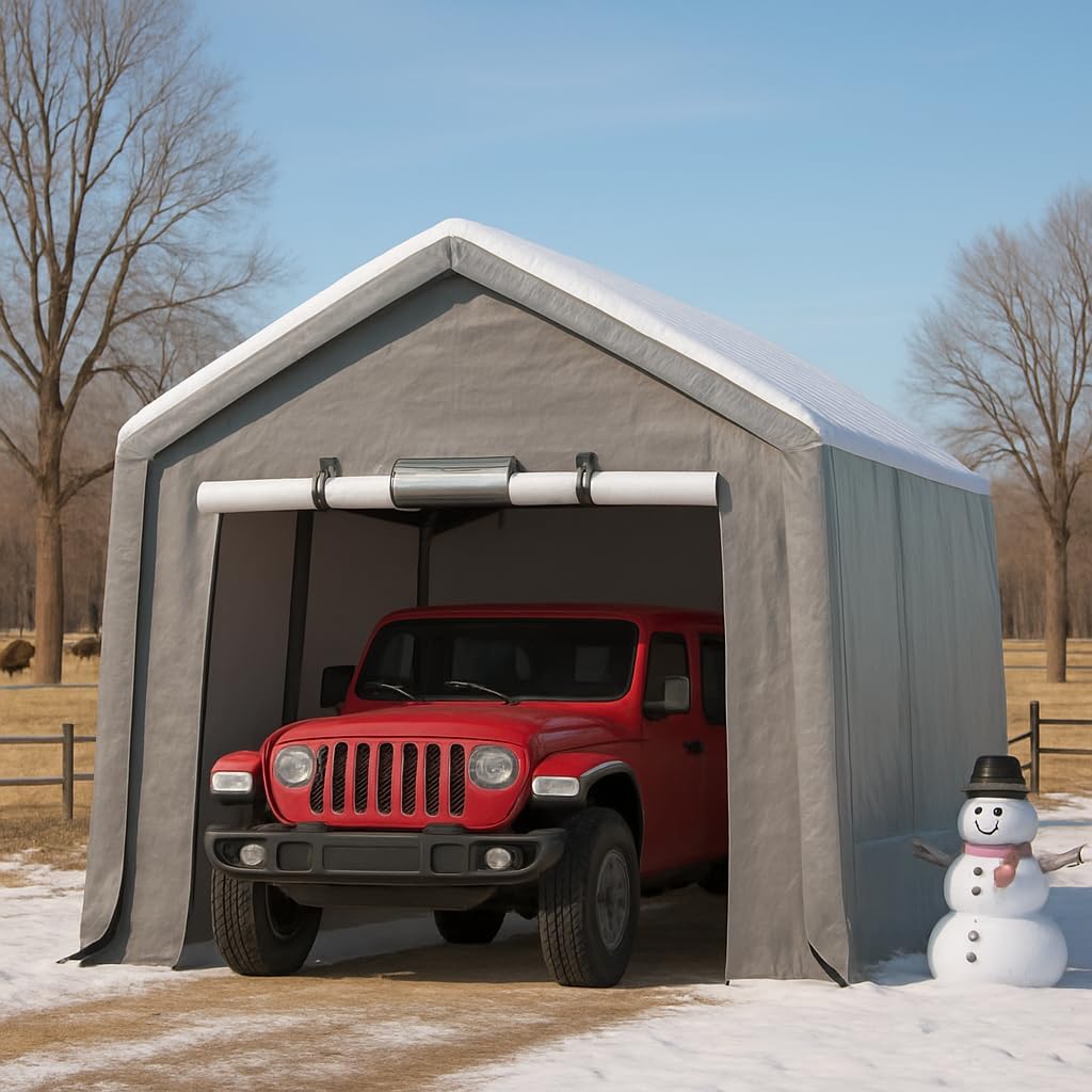 6X6 Ft Heavy-Duty Portable Outdoor Storage Shed with Roll-Up Door & Vent, 240g Waterproof PE Tarp & UV Protection, Carport Storage Shelter for Motorcycles, Firewood, Garden Tools - Gray
