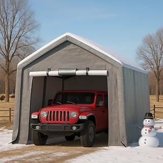 PeakPursuit 6x8 Ft Heavy-Duty Portable Outdoor Storage Shed - Waterproof 240G PE Tarp, Roll-Up Door, UV Protection for Motorcycles, Firewood, Tools - Gray