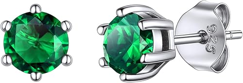 ChicSilver Aretes de plata de ley 925 con forma de corazón brillante, redondaprincesa con piedra natal para mujer, joyería de cumpleaños (con caja