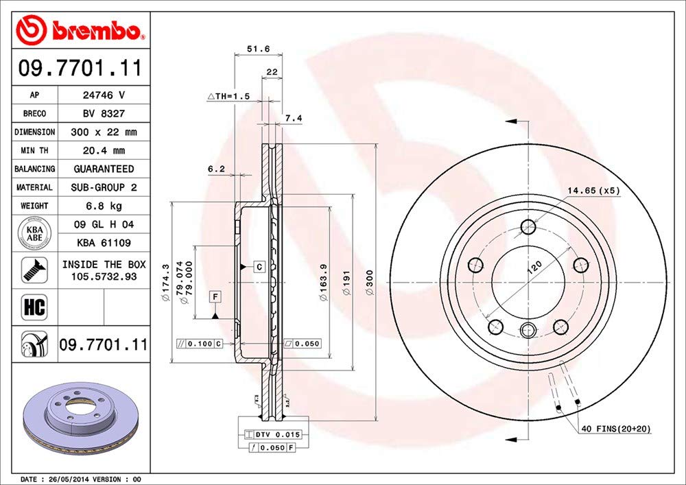 Brembo 09.7701.11 - Disque du Frein Avant avec revêtement anti-corrosion UV - Jeu de 2 disques | Compatible avec: BMW 3, 3 Cabriolet, 3 Compact, 3 Coupe, 3 Touring, Z3 Coupe, Z3 Roadster, Z4 Roadster