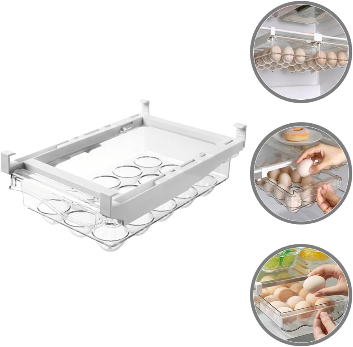 MAGICLULU 15-Cell Refrigerator Egg Organizer Tray Drawer Style Egg Holder for Kitchen Non-Slip Design for Kitchen Use