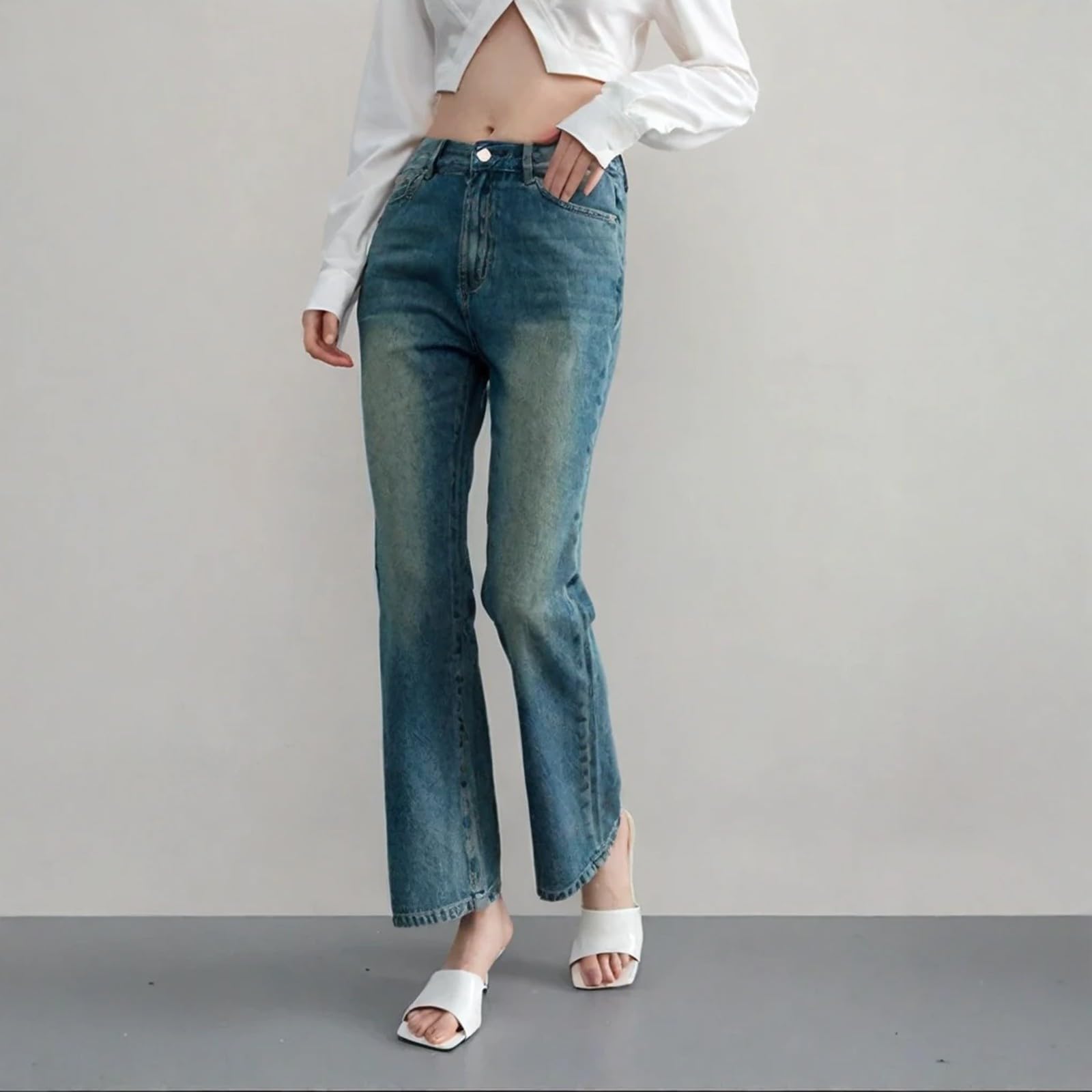Jeans da donna Flared nero, in denim, pantaloni cargo Baggy Y2K, per il tempo libero, con tasche a vita alta, Y2K, per adolescenti, ragazze, da lavoro, stile bootcut