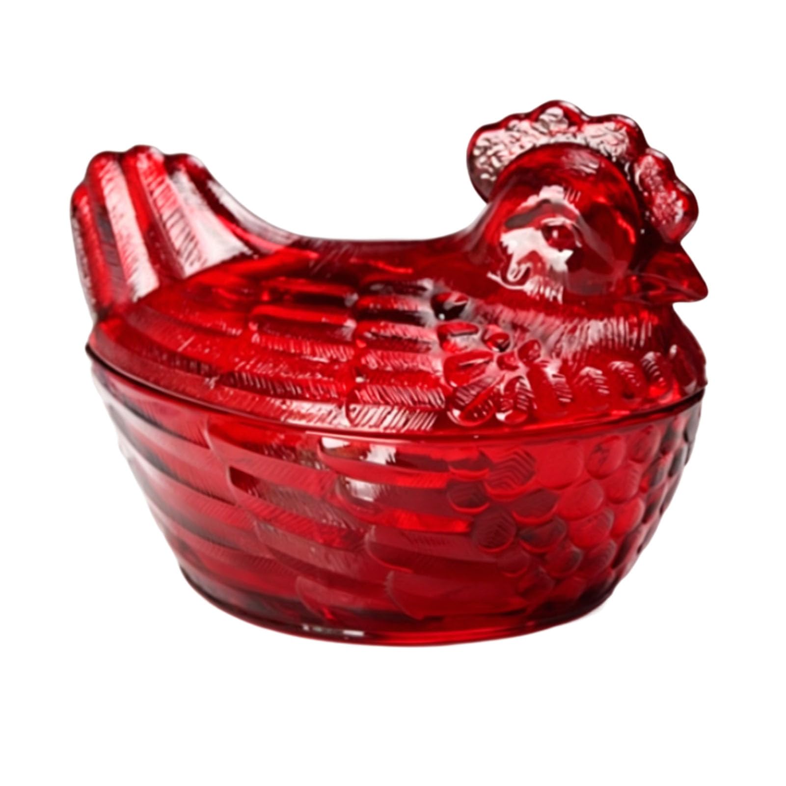 Bol à bonbons poulet en verre rouge 17cm pour décoration de cuisine