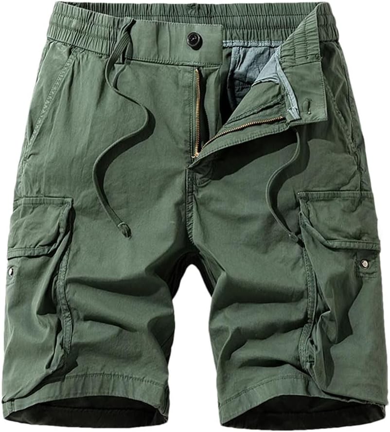 Men's Summer Multi Pocket Loose Sports Shorts Solid Cotton Wear-Resistant Knee Length Workwear Shorts
