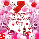 Galentines Day Party Balloons Decorations: Happy Galentine's Decor Heart Banners Hanging Swirls Paper Fans Tinsel Curtain Pom Poms Balloon Garland Arch Kit Party Supplies for the Home