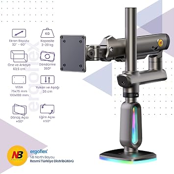 North Bayou NB F7 Ergonomic RGB Aydınlatmalı 32-60 inch Büyük Ekranlar İçin Profesyonel 2026 Versiyon Monitör Standı (32-60 Inch)