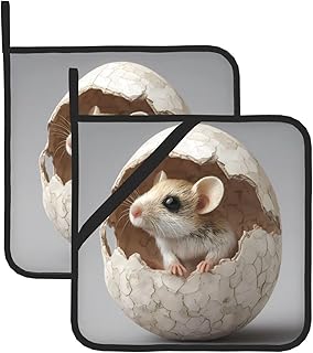 Lot de 2 tapis carrés résistants à la chaleur HJFCZH Une souris dans une coquille d'œuf, isolation thermique épaisse pour comptoirs de cuisine, lave-vaisselle
