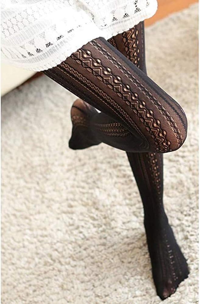 SurBepo Women Fishnet Hollow Out Knitted Patterned Thick Warm Stockings Tights Vertical Strips Pantyhose For Female - Image 6