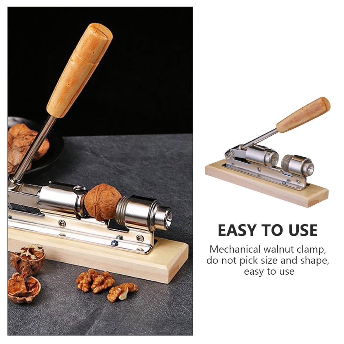 Garneck Casse-Noix Mécanique Léger et Portable Adapté à Tous Types de Noix en Acier Inoxydable Manche en Bois Outil Pratique pour Casser Noisettes et Châtaignes