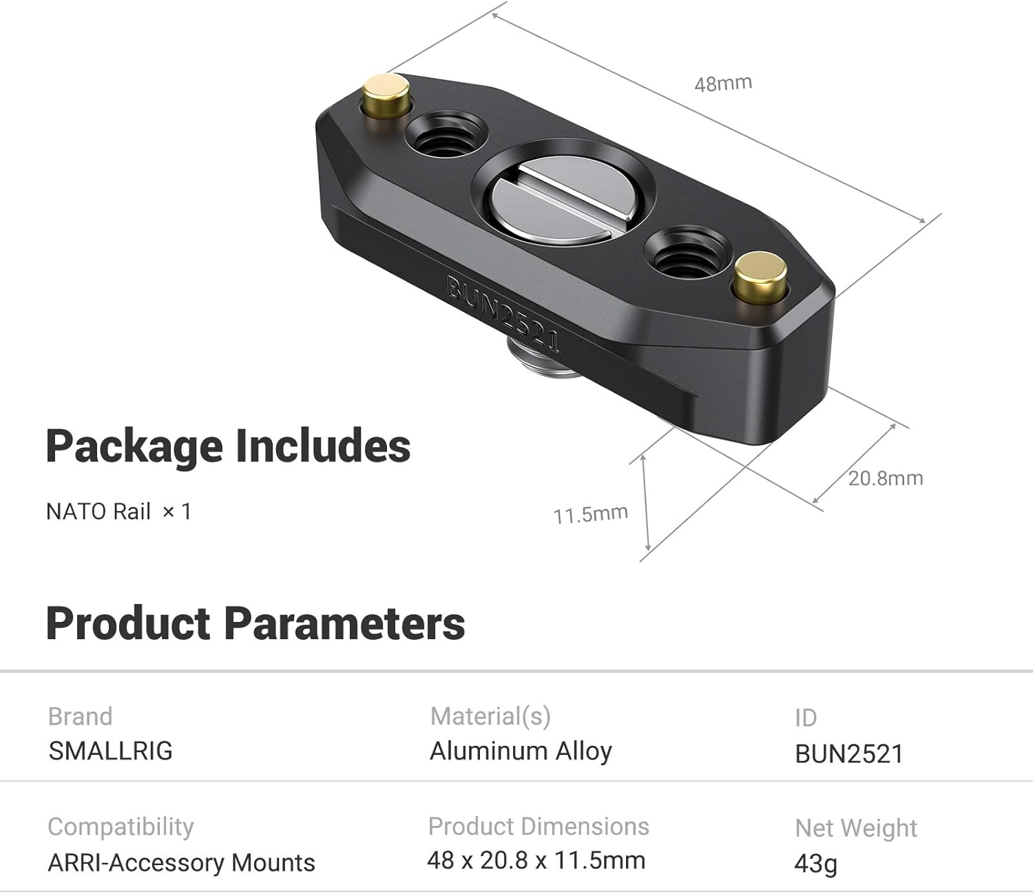 SmallRig NATO Rail with Locating Screw for ARRI 48mm BUN2521B - Image 6