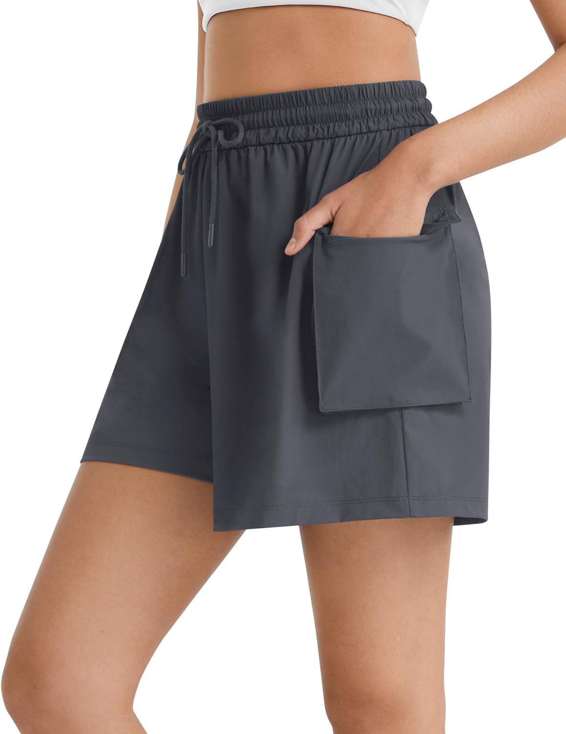 G4Free Cargo Shorts Women 4" Lightweight Drawstring Waist Water Resistant Outdoor Hiking Shorts with Pockets