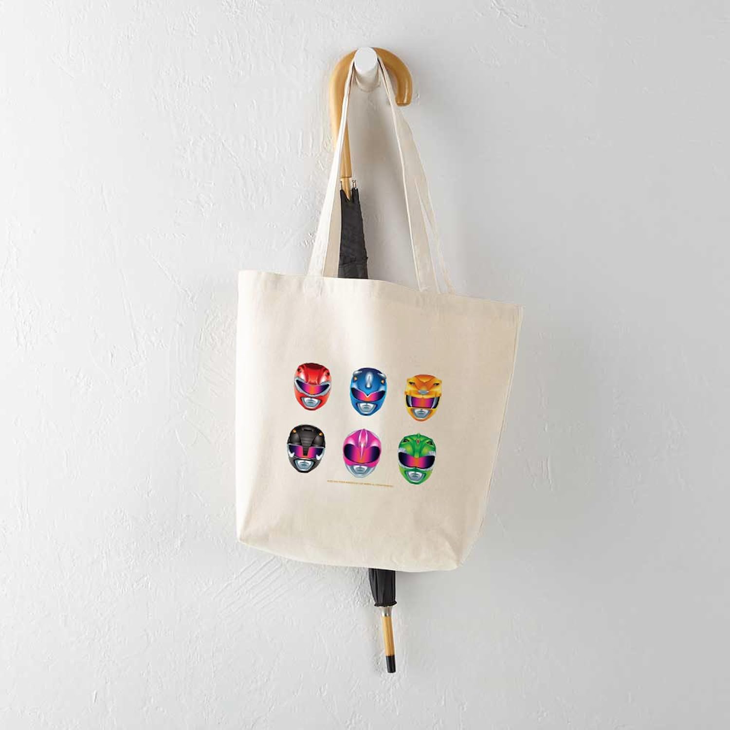 CafePress Power Rangers Helmet Icons Reusable Natural Beige Canvas Shopping Bag