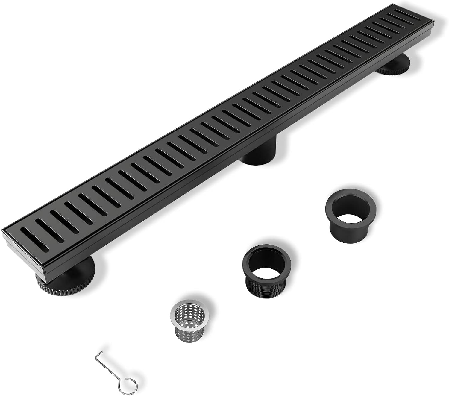 BARONAGE 36 Inch Linear Shower Drain, with Removable Capsule Pattern Grate, Rectangle Shower Floor Drain 304 Stainless Steel Bathroom Linear Drain Black Include Adjustable Feet, Hair Strainer