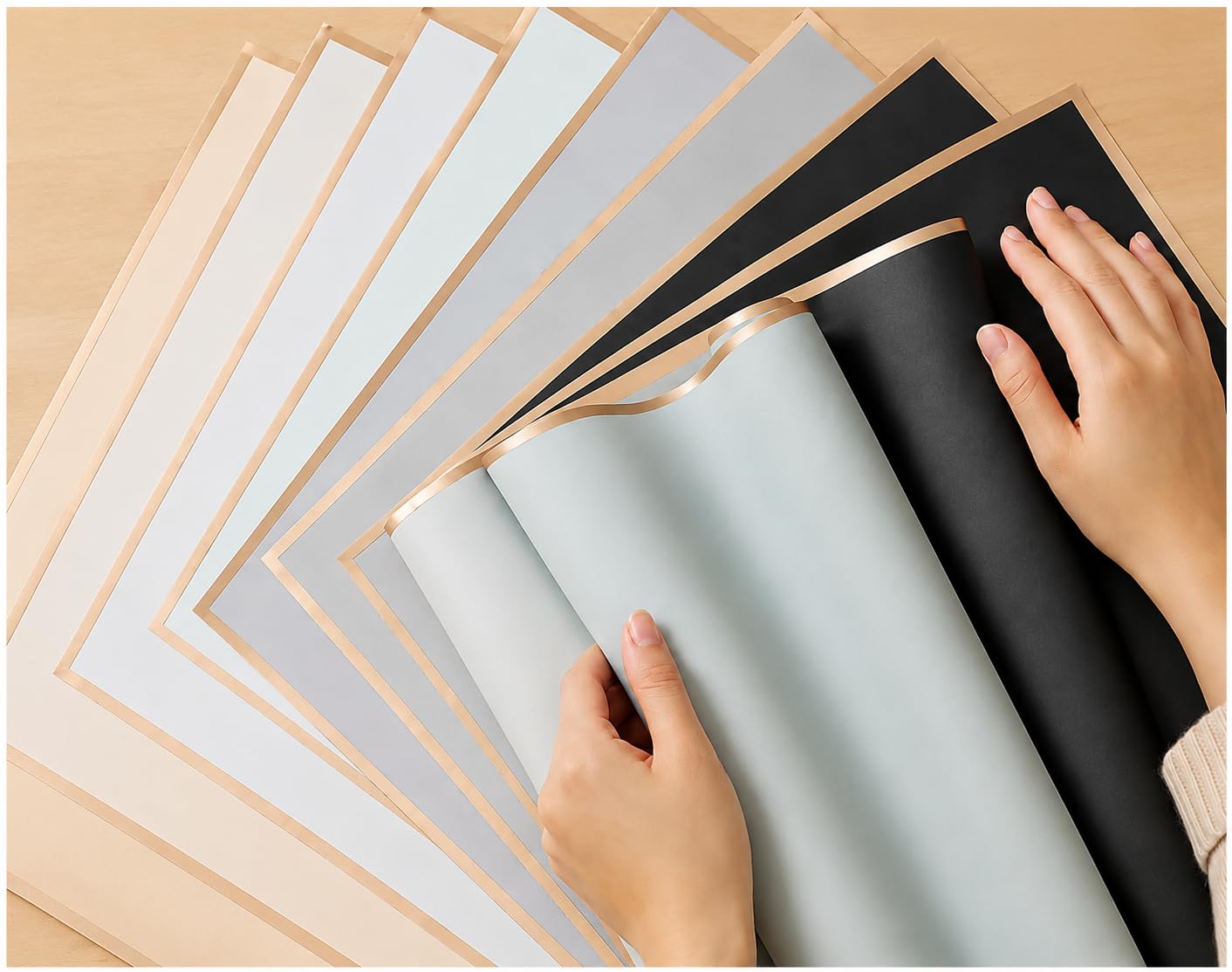 SPHINX (Pack of 10) Waterproof Translucent Wrapping Sheets – Gift Paper – Gift Wrap Roll – Gift Cover Sheet – Premium Matte Finish with Gold Border for Bouquet, Hamper, Chocolate, Trousseau, Basket, DIY Craft (57 x 57 cm)