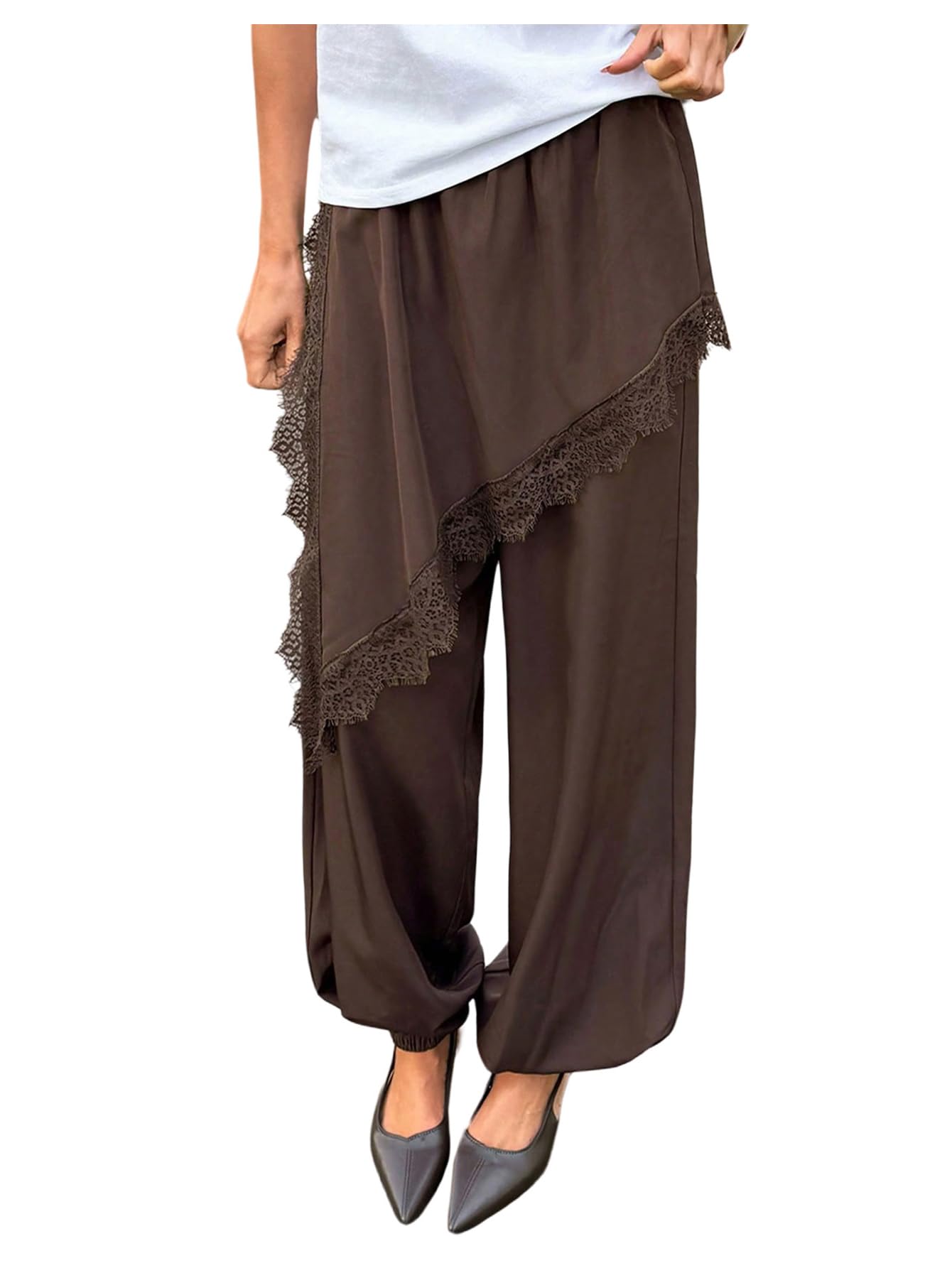 Verdusa Women's Lace Skirt Pants Fold Over Balloon Pants Corporate Outfits