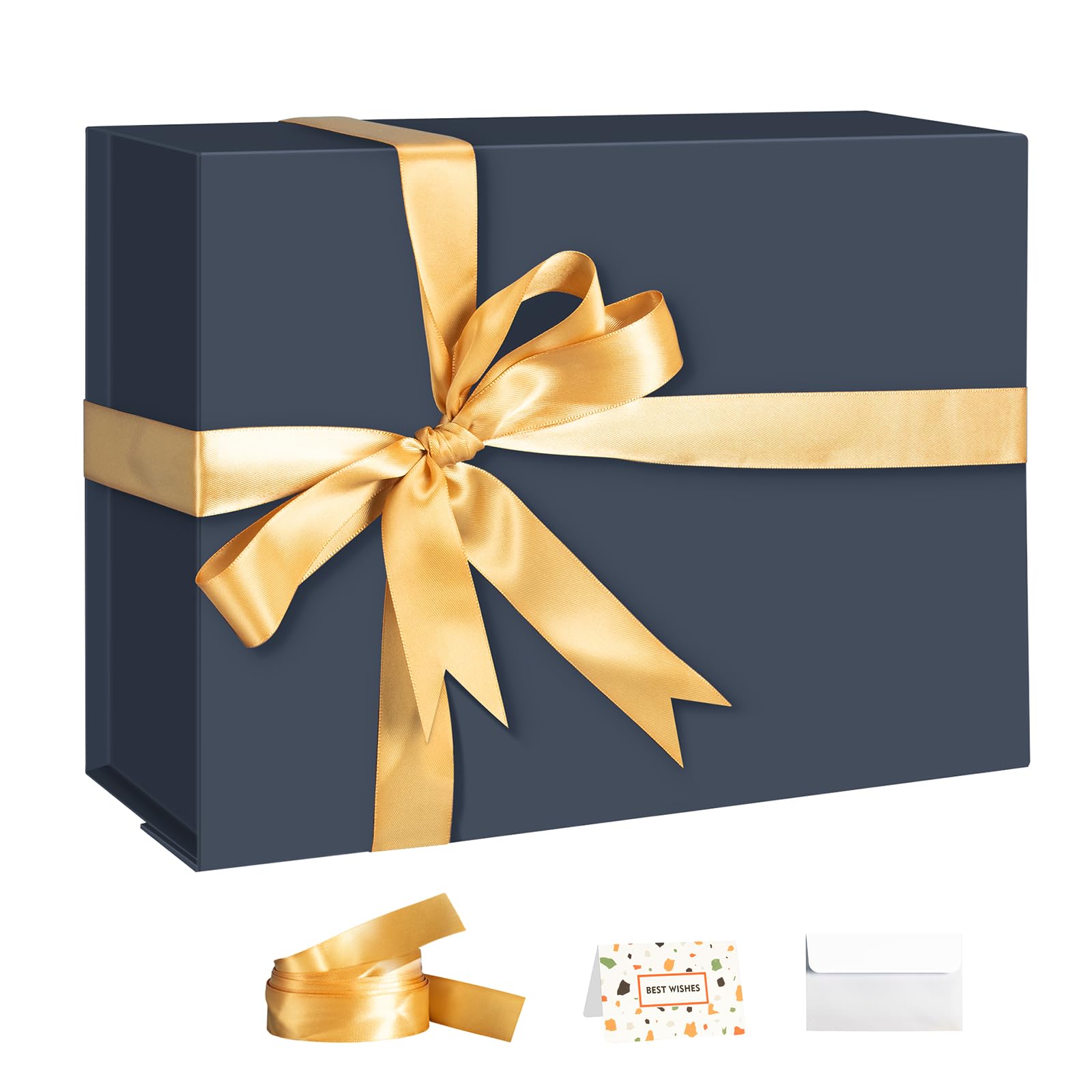 CHARMGIFTBOX Gift Boxes with Lids and Ribbon, 23x18x10 cm Collapsible Magnetic Closure Luxury Packaging Box, Reusable Storage Box for Mother's Day, Birthdays, Bridal & Weddings Gifts,Blue — image 1