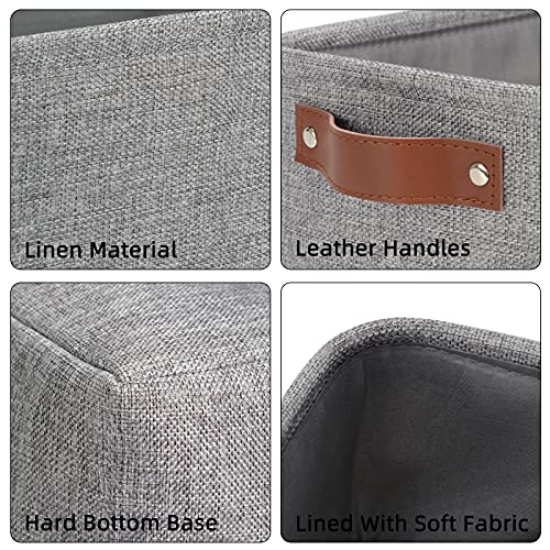 Image of DULLEMELO Large Collapsible Storage Basket /Bin with Sturdy Leather Handles, Fabric Organizer Bin for Storage Clothes, Toys, Books, Office, Bedroom, Closet, Nursery & Laundry (Gray)