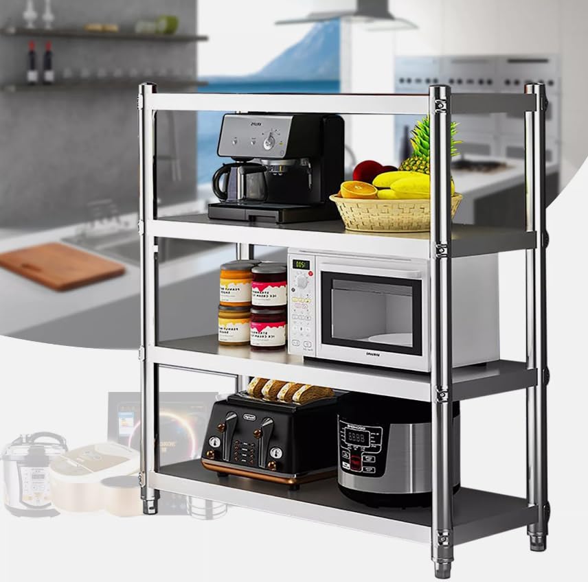 Estantería de acero inoxidable para cargas pesadas, estantería de cocina, 4 baldas, para la cafetería, al aire libre, lavandería, tienda, plateado, 120 x 40 x 150 cm