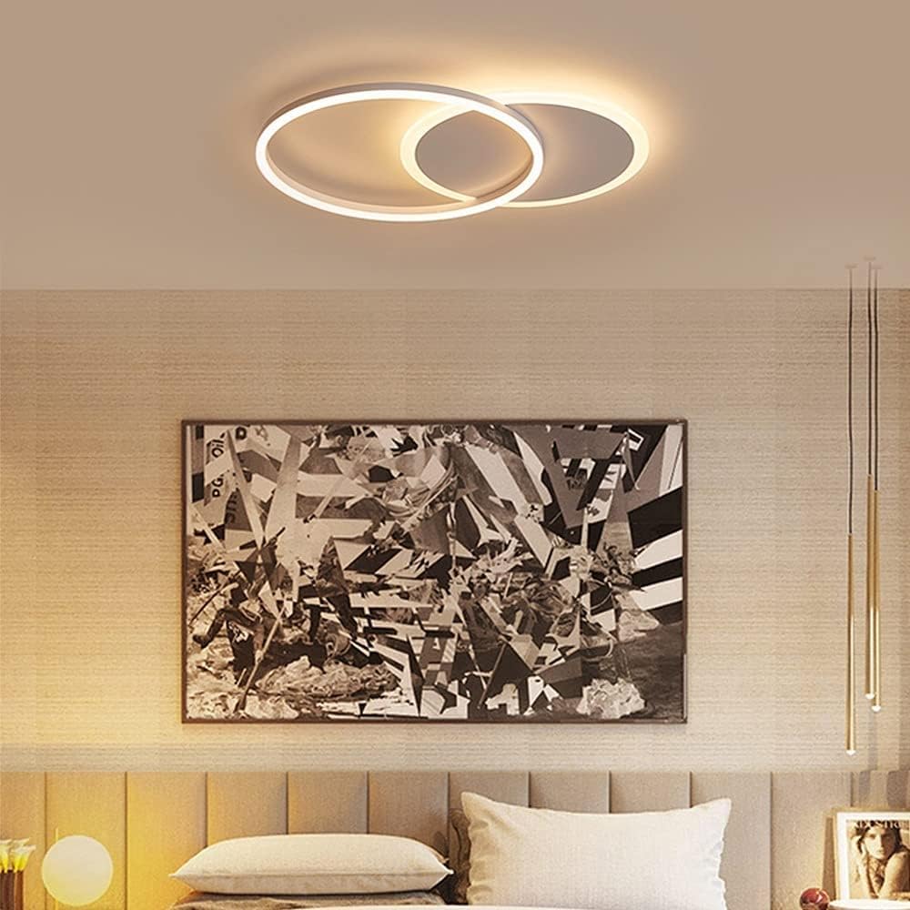 Plafoniera LED Soffitto Dimmerabile 3000K-6000K, Lampadario Soggiorno, 36W 3600lm Alluminio, Camera da Letto con Telecomando, Salone da Due Cerchi