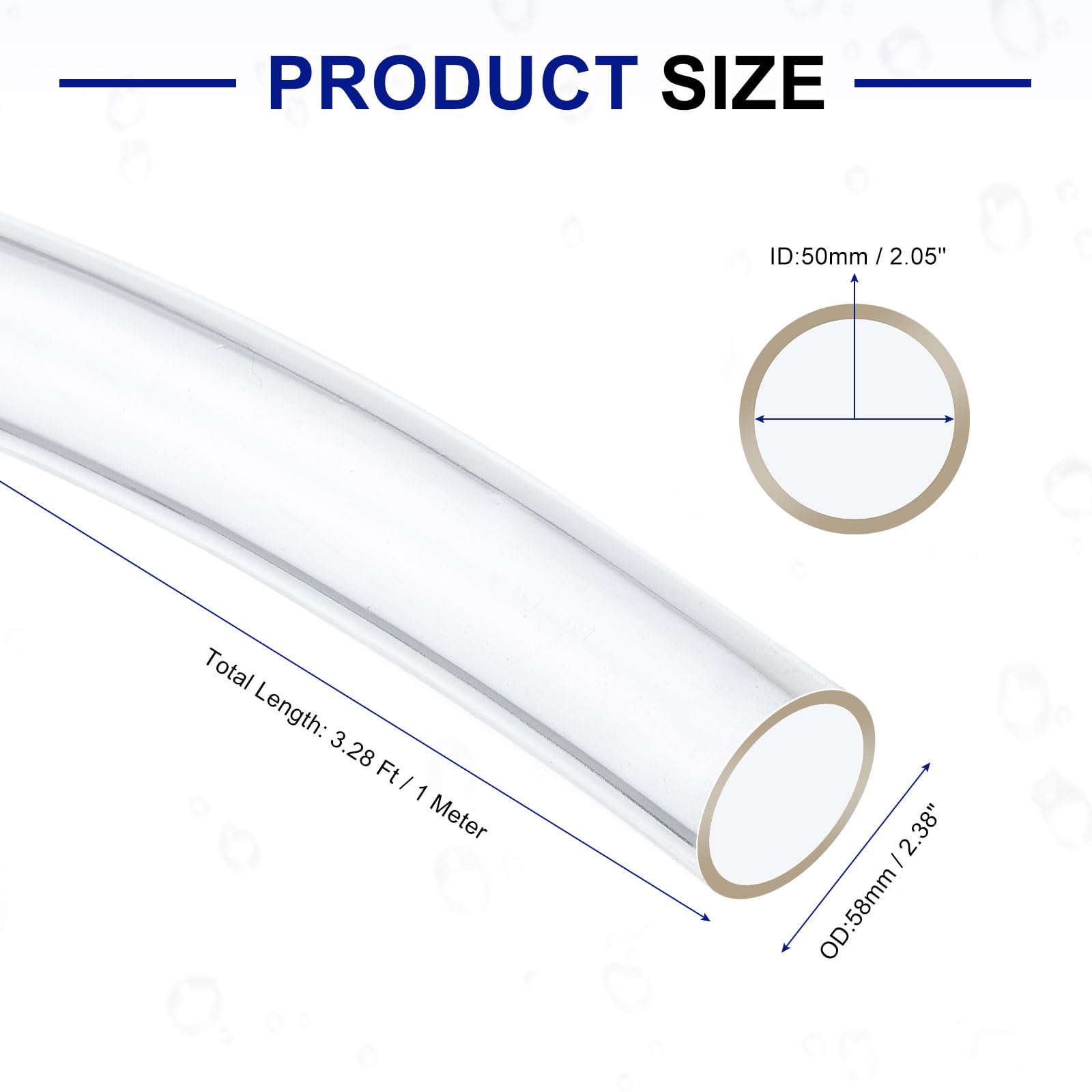 QUARKZMAN Tubo Flexible de PVC, 50mm de ID x 58mm de OD - 1 Metro de Largo Tubos de Agua de Vinilo Transparente, Tubería de Agua Plástico Ligero y Flexible para Tanque y Acuario