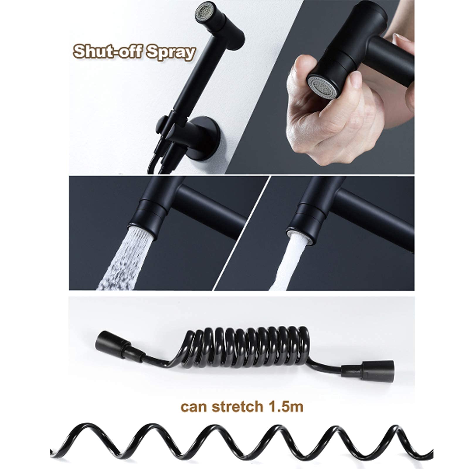 Miscelatore Doccia a Pioggia Nero, Set da Parete per Bagno, con soffione Rotondo da 10 Pollici, beccuccio per Vasca, spruzzatore per Bidet.