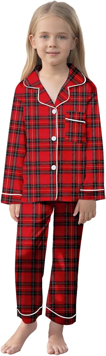 QZH.DUAO Christmas Family Pajamas Matching Sets Silk Satin Long Sleeve Pj Set Sleepwear