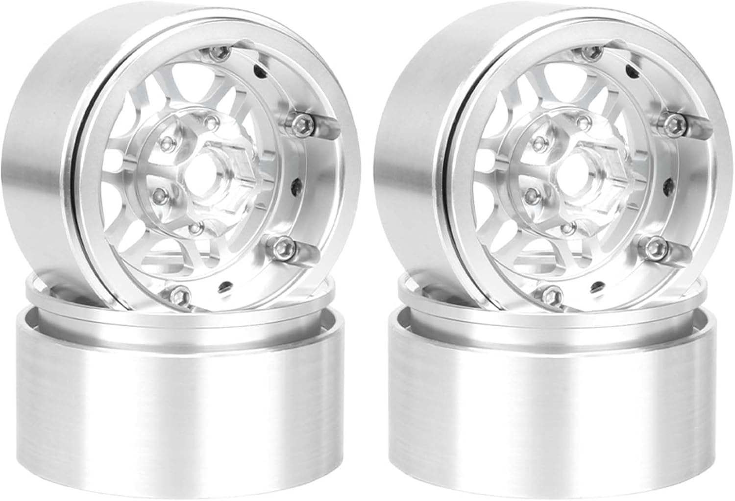 KINGCOO 4Stück 1.9 Zoll Beadlock Räder Felge Offset-10mm Aluminium Metall Radnabe Rad für 1/10 RC Rock Crawler Auto für Axial SCX10 TRX4 Gen8 TRX6 D90 Upgrade Ersatzteile(Silber)