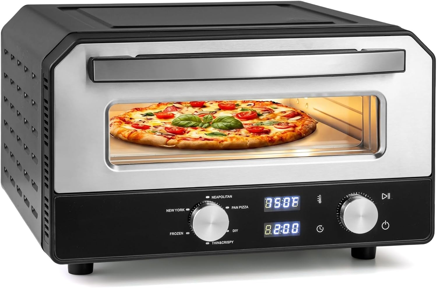 ARLIME Pizza Oven Indoor, 1700W Countertop Pizza Maker with 6 Preset Cooking Modes, Smart Touch Control, Pizza Stone and Cutter Wheel Included, Makes 12-Inch Pizzas and Heats up to 750℉
