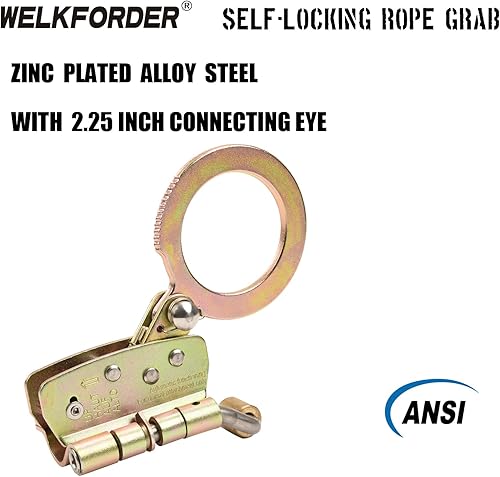 Miniatura 6 de WELKFORDER Agarre de cuerda de protección contra caídas con ojo de conexión de 2.25 pulgadas, cuerda de doble bloqueo automático, pararrayos de