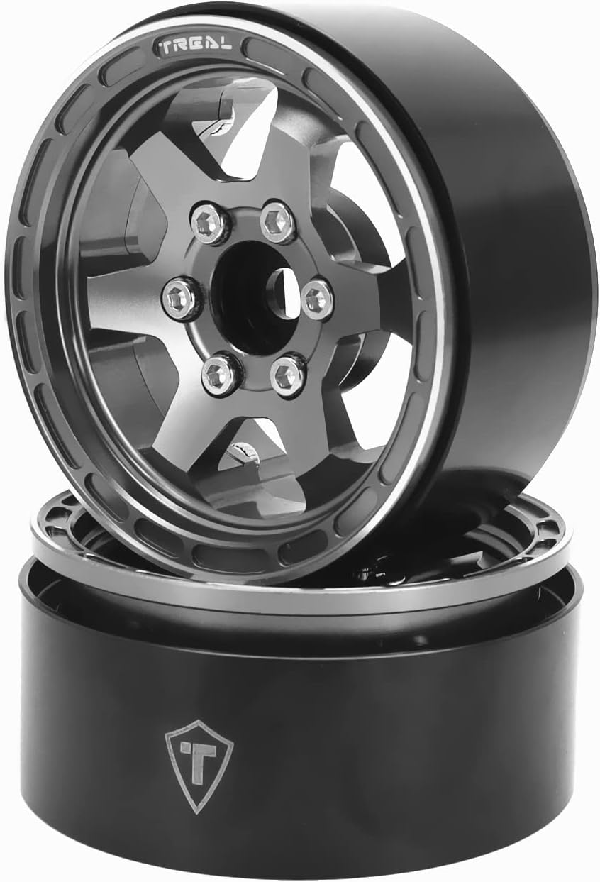 TREAL 1.9 Beadlock Wheels 1.9 inch Wheels (4P) CNC Machined for 1:10 RC Crawlers Axial SCX10 III TRX4 Redcat Gen8-Type H (Gray)