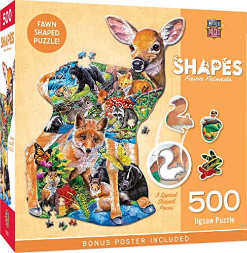 MasterPieces 500 Piece Shaped Jigsaw Puzzle for Adults, Family, Or Youth - Fawn Friends - 20.9"x27"