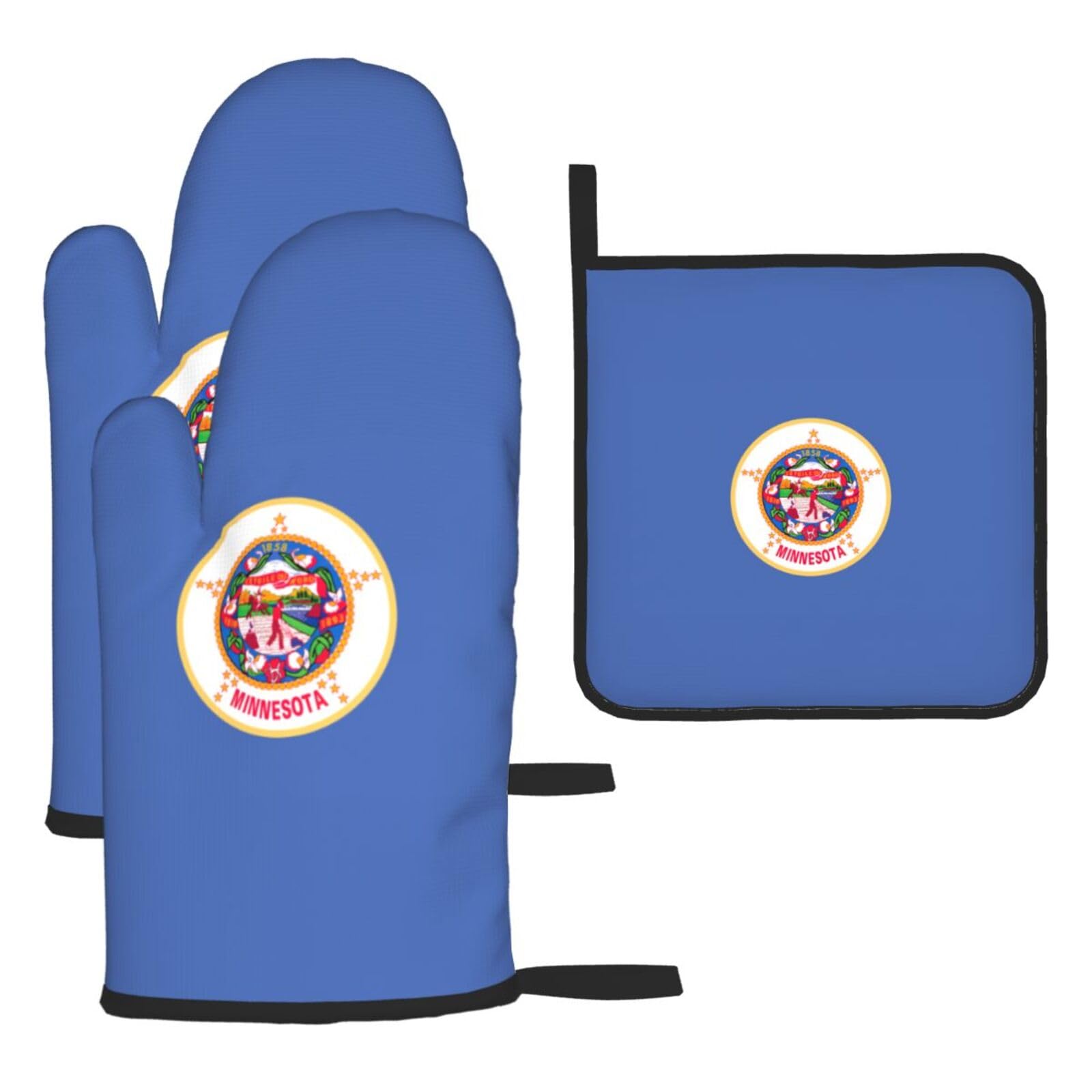 Minnesota State Flag Print Oven Mitts Kitchen Gloves Set Everyday Baking Grilling Microwaving Cooking Gift