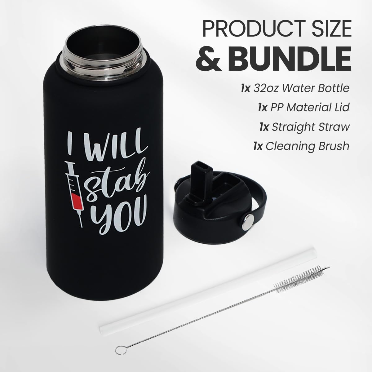 Nurse Gifts for Women - I Will Stab You Water Bottle 32oz Stainless Steel Insulated with Lid, Nurse Appreciation Gifts for Female Nurses, Christmas Birthday Nurse Week - Image 3