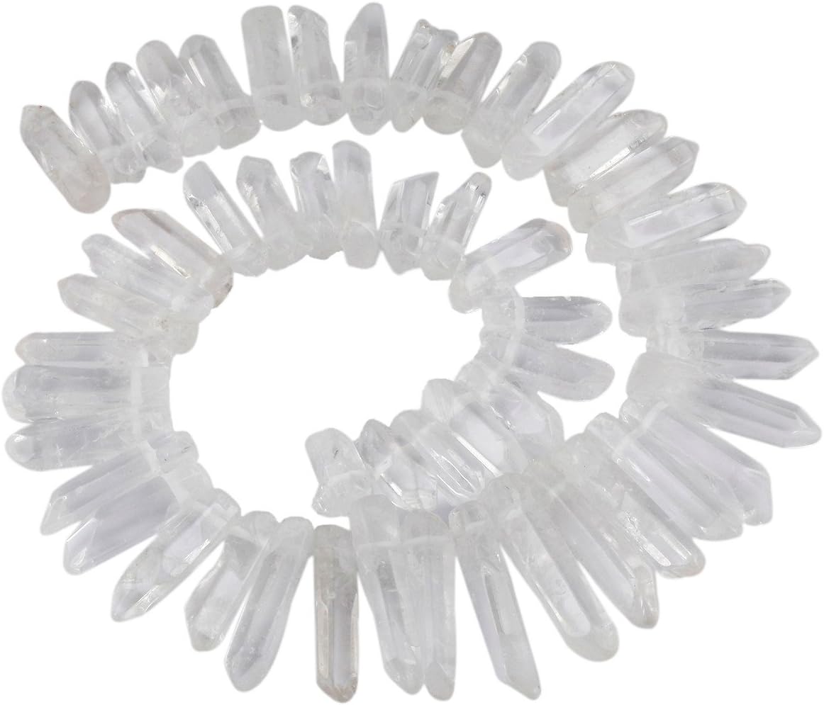 SUNYIK Natural Rock Quartz Crystal Points Quartz Polished Sticks Spikes Point Beads 15 inch Strand Drilled