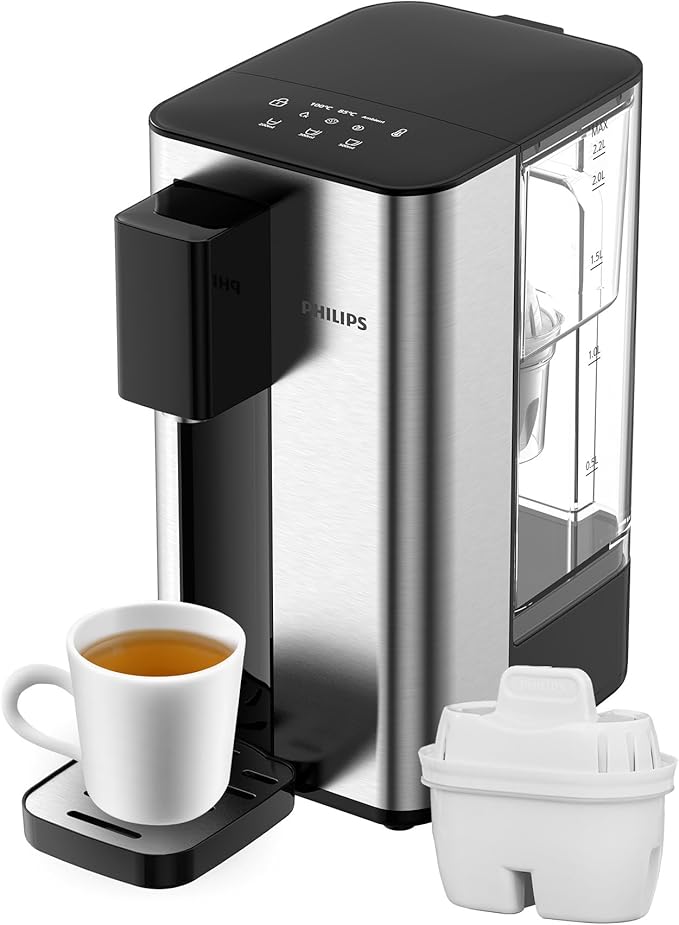 Philips Water Station, Heißwasserspender, gefiltertes Wasser heiß und natürliche Temperatur, 2,2 l Fassungsvermögen, 3 Temperatur-/Mengenvoreinstellungen, kochendes Wasser per Knopfdruck, Touchscreen