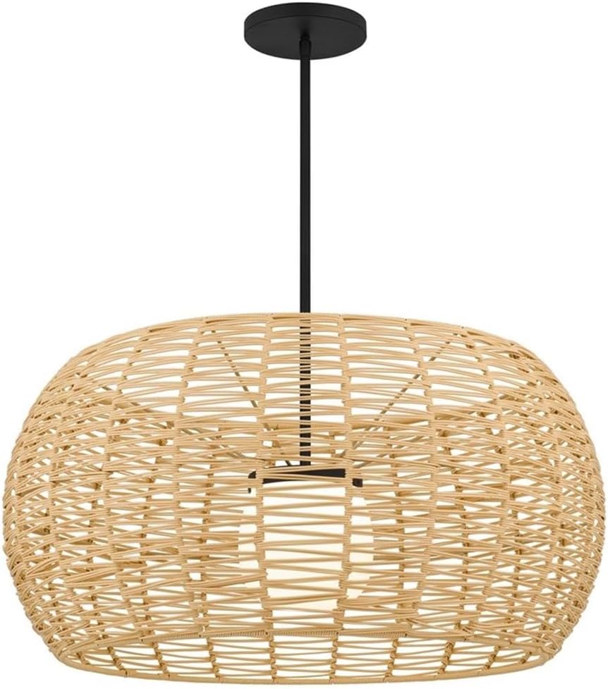 BOWERY HILL Modern 32-Inch LED Outdoor Pendant, Weather-Resistant Aluminum, Black Finish, Etched Opal Glass Globe, 5-CCT Adjustable Lighting, Wet-Rated Patio Light for Exterior or Interior Use