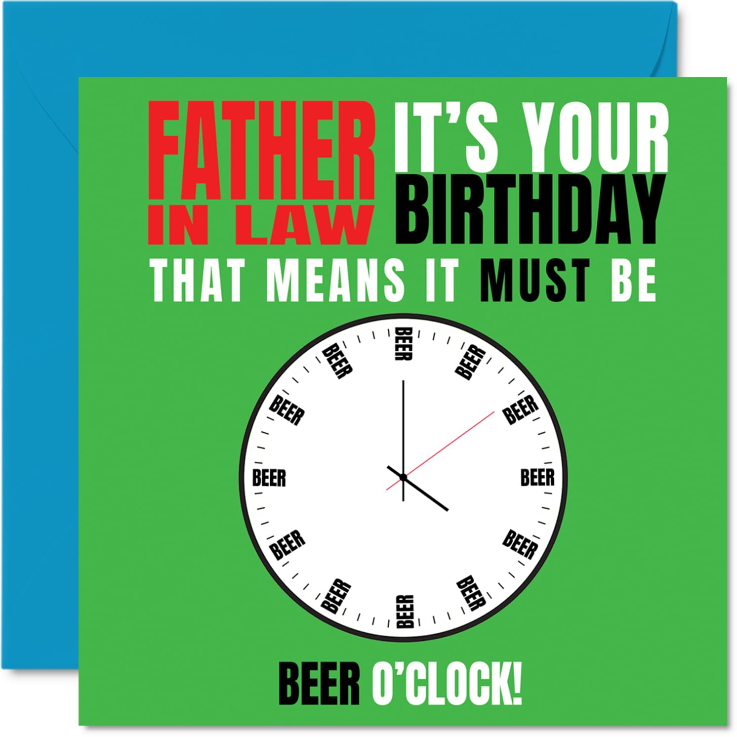 Father in Law Birthday Card - Beer o Clock - Happy Birthday Card for Father in Law from Son Daughter, 145mm Novelty Bday Greeting Cards
