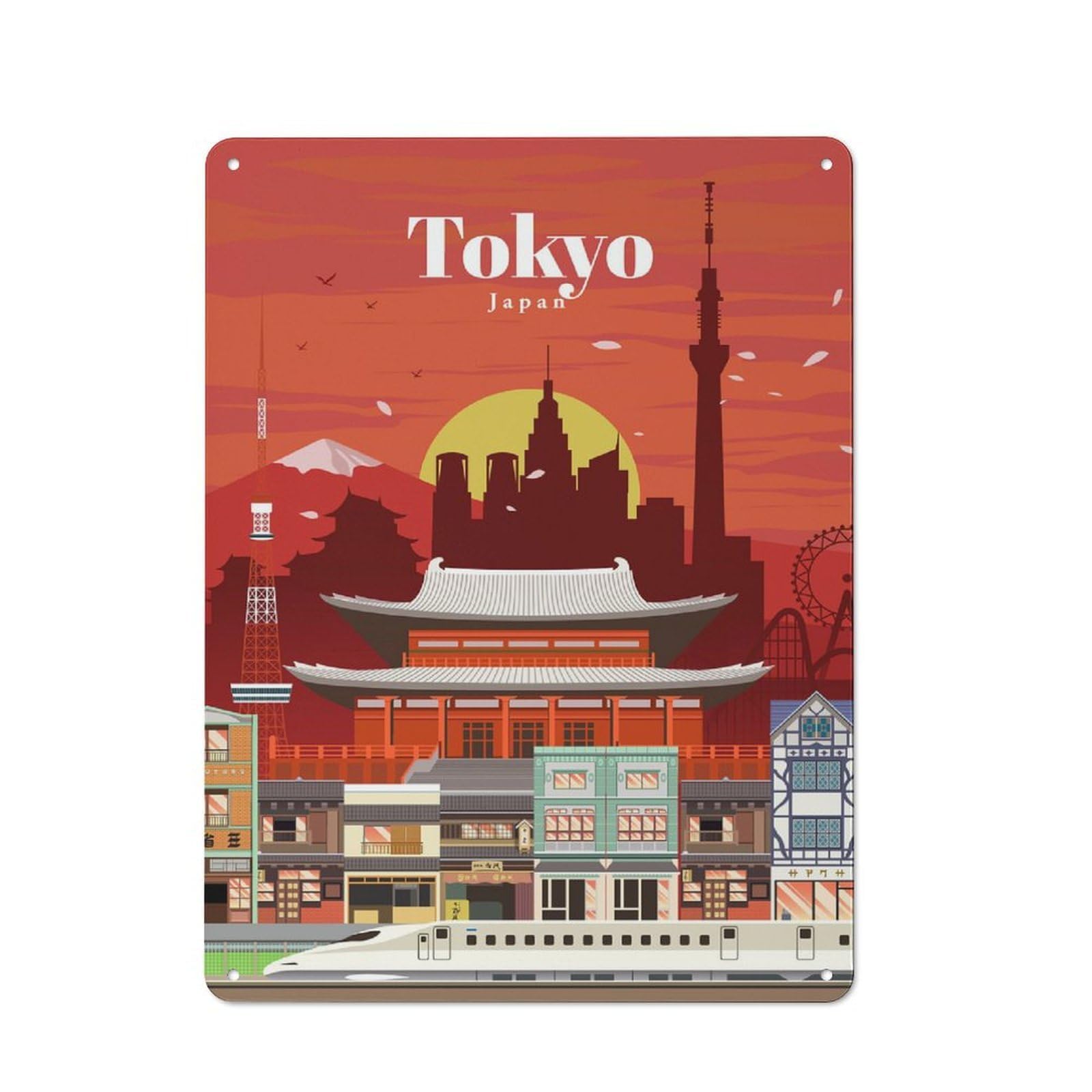 Junmoney Visit Tokyo Retro Metal Sign 40X30cm For Living Room Or Hallway, For Updating Living Room And Hallway After Moving