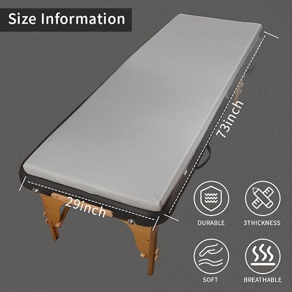 Grey Lash Bed Memory Foam Massage Table Topper, 73x29x2 inch, Removable Cover, Non-Slip, Elastic Bands