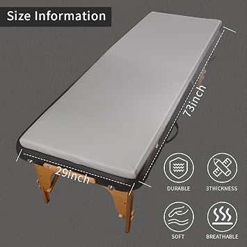 Grey Lash Bed Memory Foam Massage Table Topper, 73x29x2 inch, Removable Cover, Non-Slip, Elastic Bands