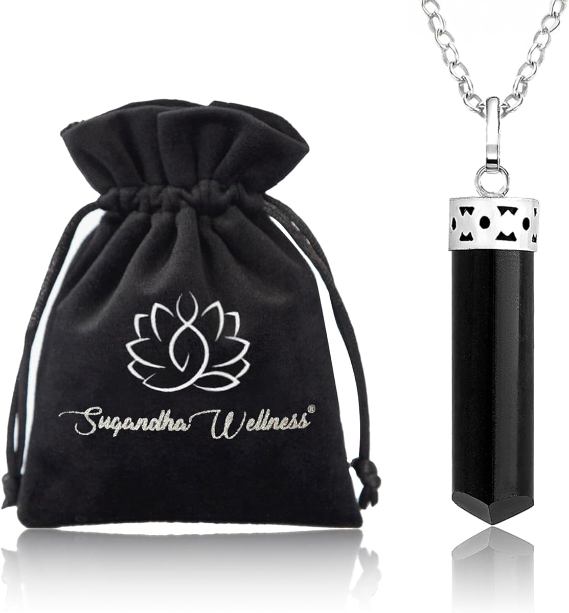 Black Tourmaline Necklace - Natural Healing Crystal Pendant for Powerful Protection from Negative Energy. Stress Relief. Raw Stone Jewelry for Men & Women