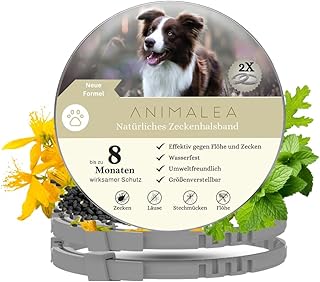 NEU Zeckenhalsband für Hunde - [2 Stück] mit Schwarzkümmelöl - 100% Natürlich - bis zu 8 Monate wirksamer Schutz gegen Zecken Flöhe Läuse Ungeziefer