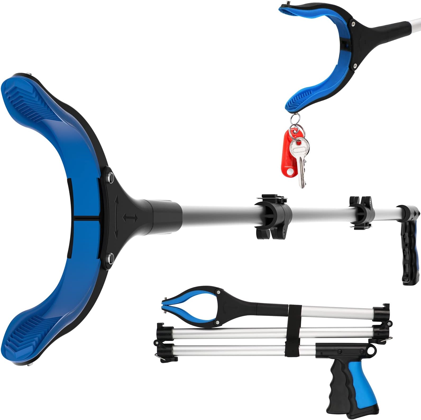 43'' Long Reacher Grabber, Foldable Grabber Tool with Rotating Jaw +Magnets - Rugged Reachers for Disabled & Seniors Heavy Duty - Trash Picker Grabber Heavy Duty with 4.33" Wide Claw Opening