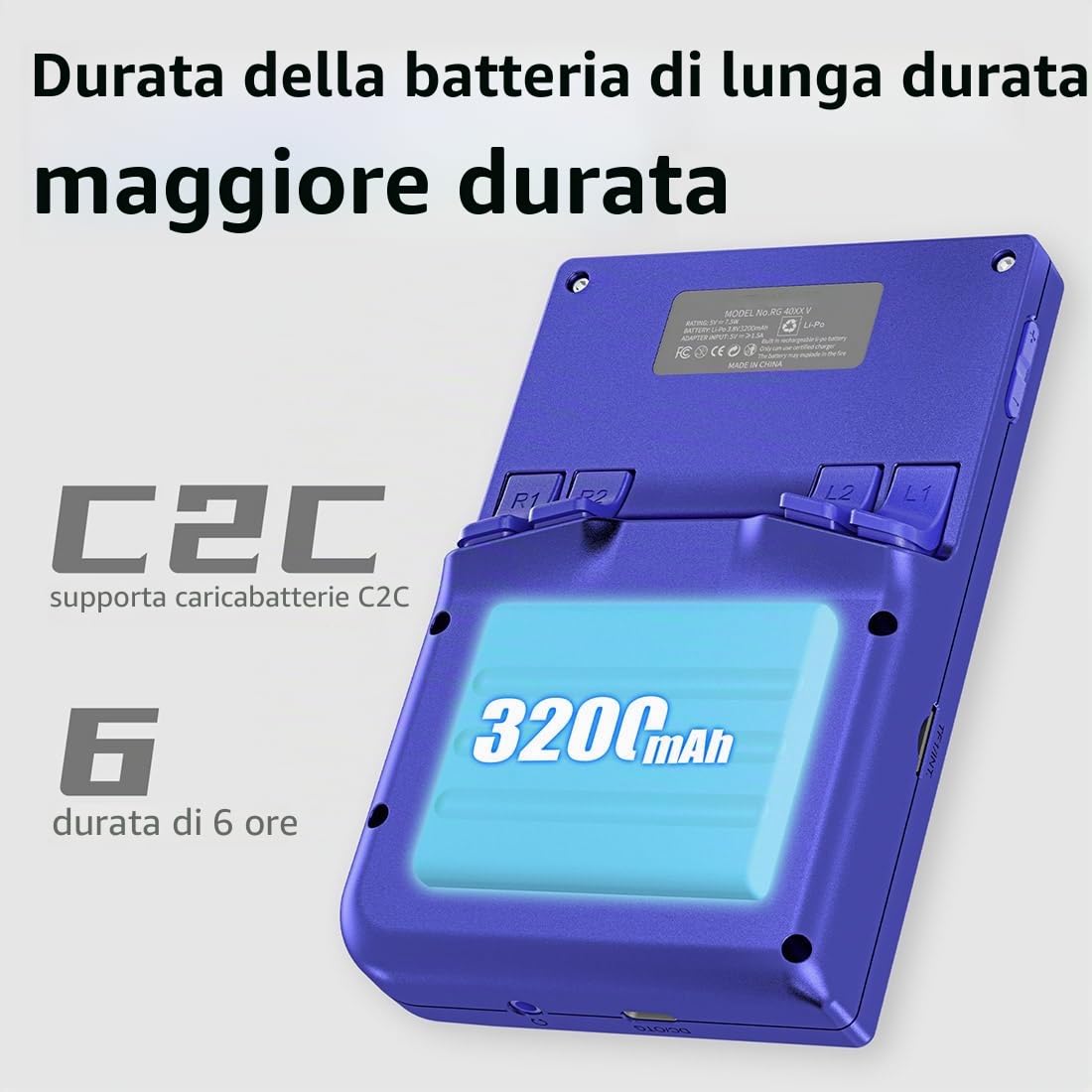 RG40XXV Console di gioco portatile , schermo verticale da 4 pollici Console di gioco retrò supporta CPU Linux Cortex-A53, effetti di illuminazione RGB -64G blu