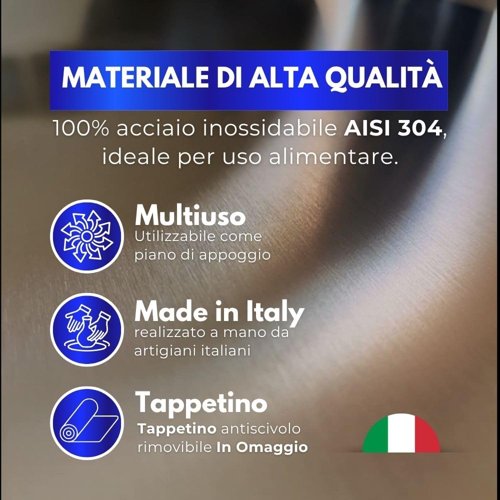INOXLM Spianatoia per impastare Piano da Lavoro in Acciaio Inox Varie Misure per Cucina per Bar per Ristorante per impastare con Piega ed Alzatina (120X56 Piega 2 cm Alzatina 4 cm)