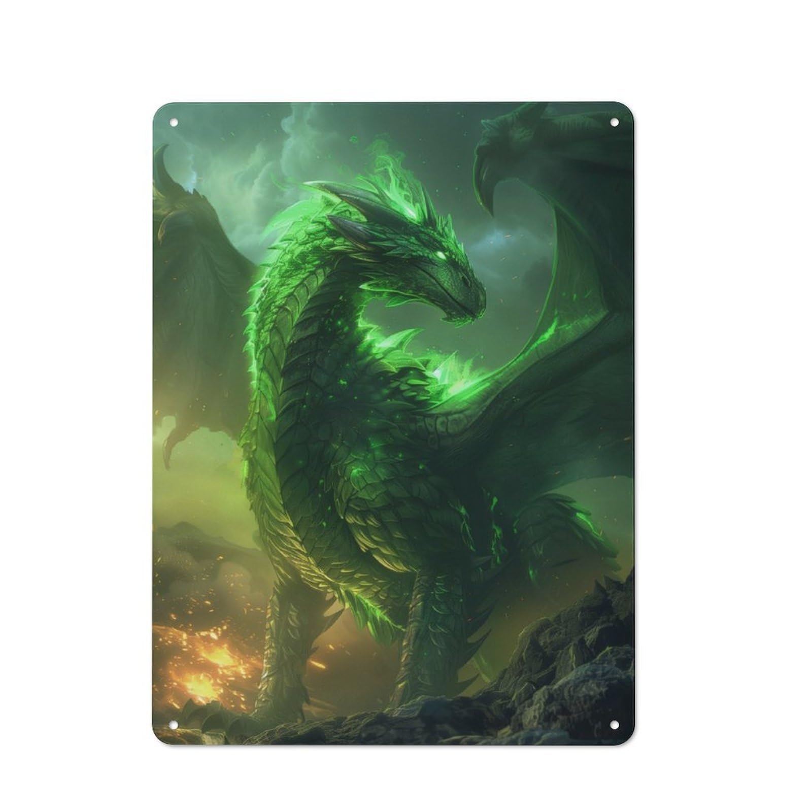 Junmoney Majestic Green Dragon Art Tin Wall Plaque 40X30cm With For Café Or Home Bar, For Themed Room Decoration, For Living Room And Hallway Decor