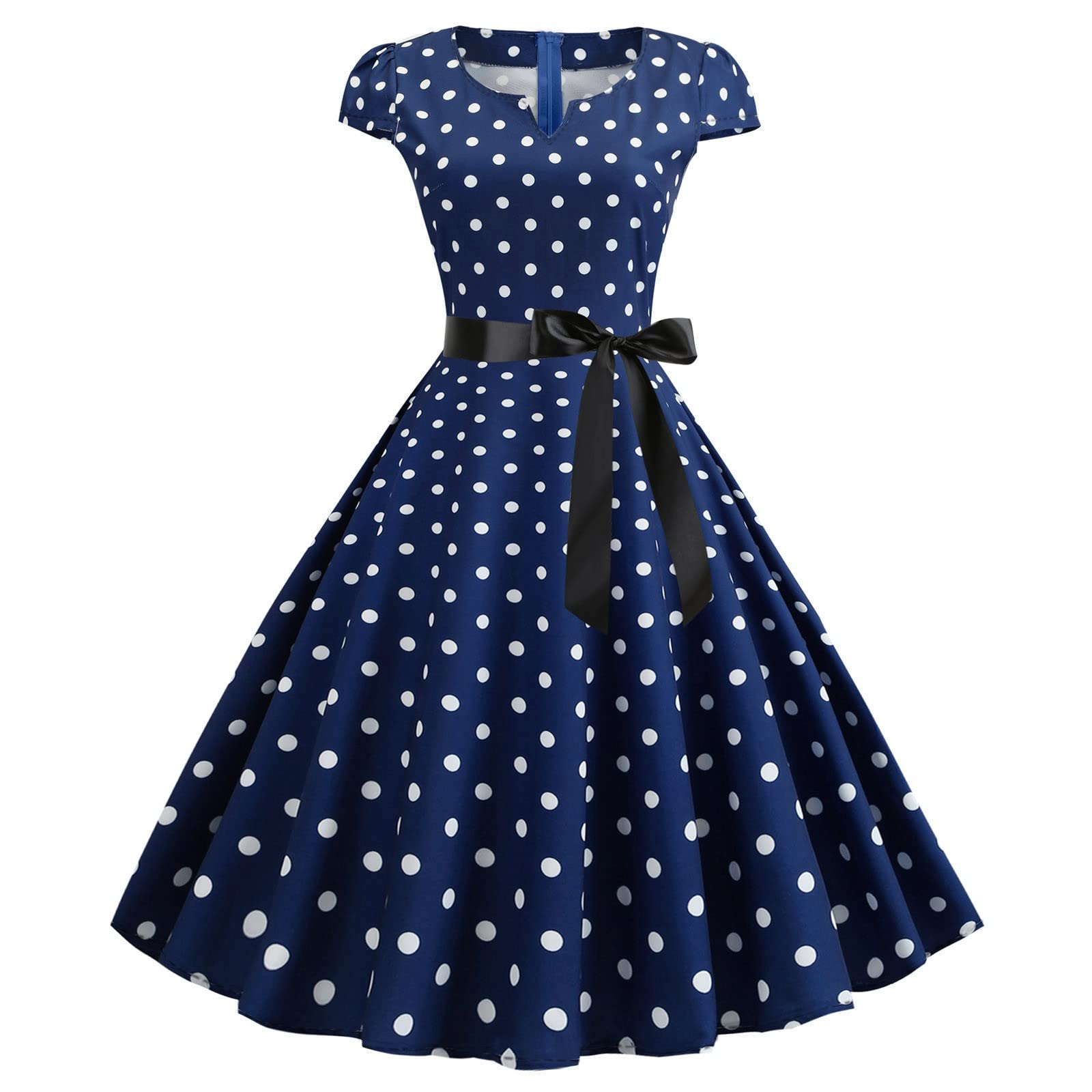 Robe Années 1950 Manches Courtes Fluide Ciel Anti-Plis - 5