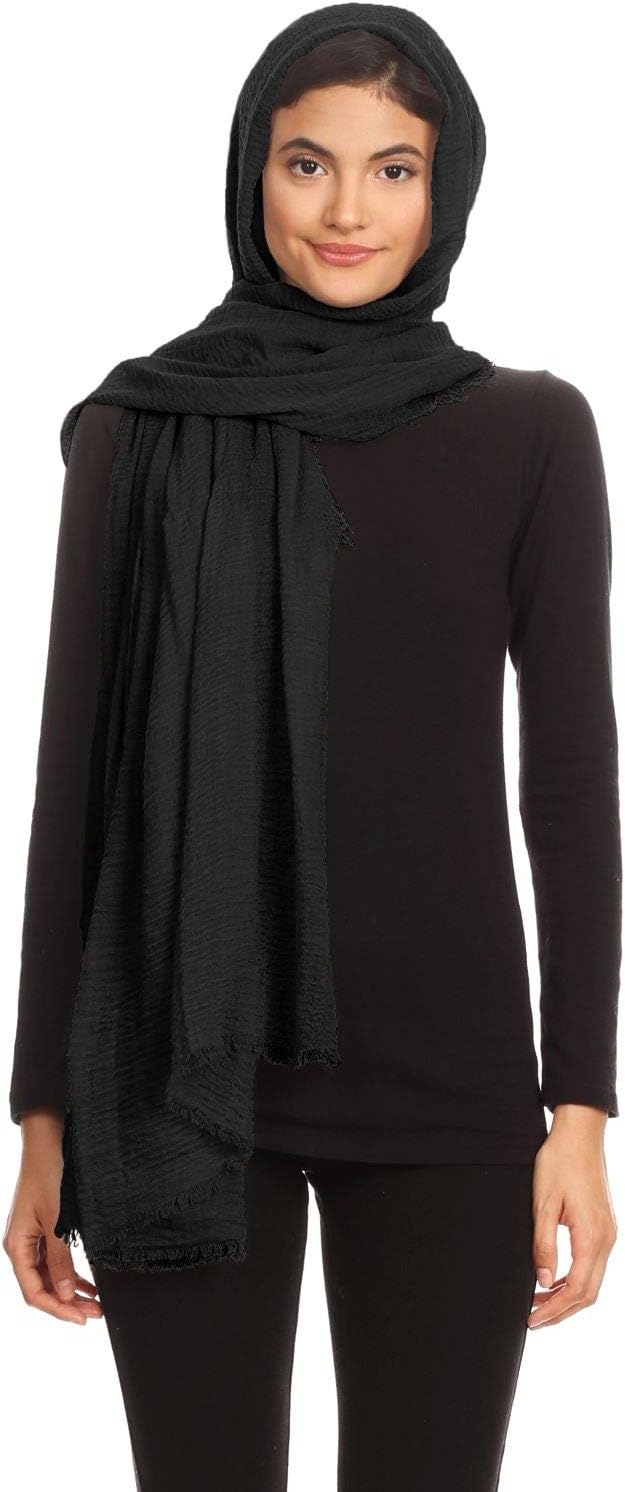 Fashion Scarfs for Women - 100% Cotton Long Crinkle Hijab - Muslim, African, Indian Pashmina Shawl Wrap
