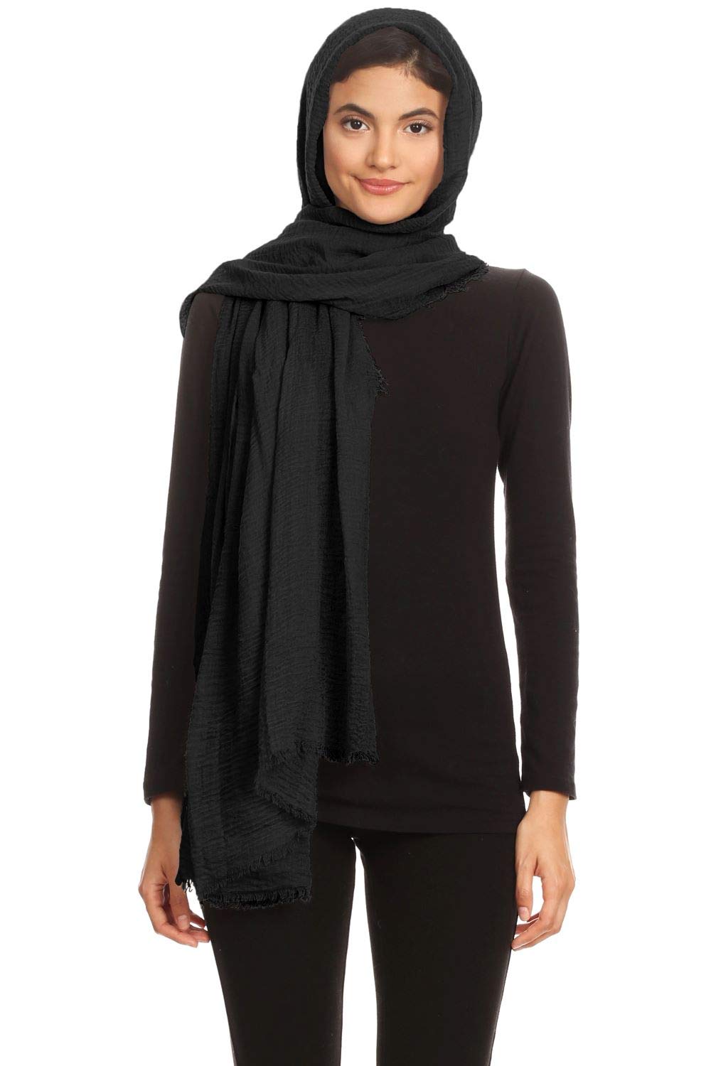 Fashion Scarfs for Women - 100% Cotton Long Crinkle Hijab - Muslim, African, Indian Pashmina Shawl Wrap